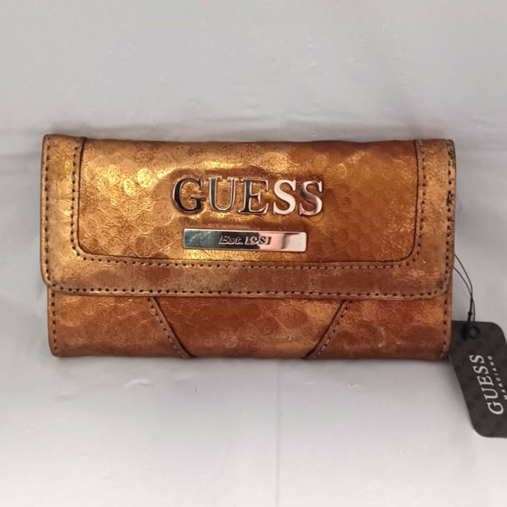 GUESS Metallic Bronze Tri‑fold Clutch Wallet